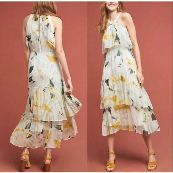 Anthropologie Garden Party Pleated Floral Tiered Halter Midi Dress Size 26W - Picture 7 of 7